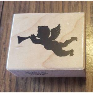 PSX Angel Cherub Playing The Trumpet Silhouette Rubber Stamp  # C-876